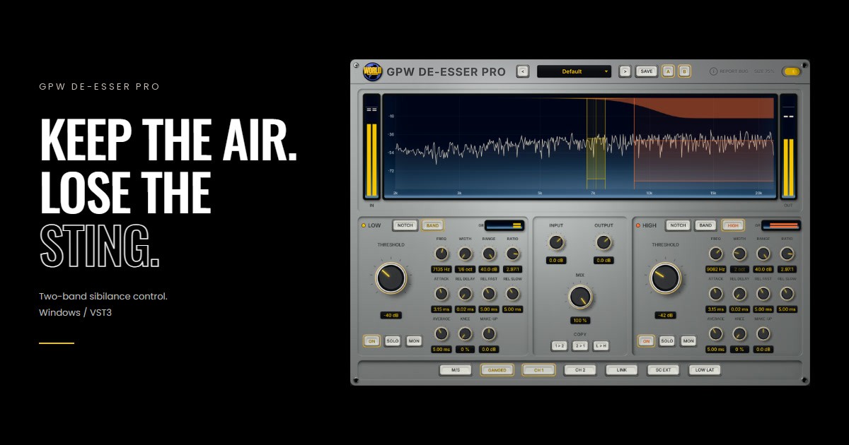GPW De-Esser PRO Is Out: a Free Two-Band De-Esser VST3 for Windows